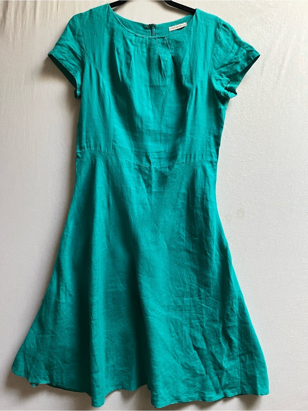 Mona Mona Linen Teal Short Sleeve Fit-and-Flare Dress Size 8